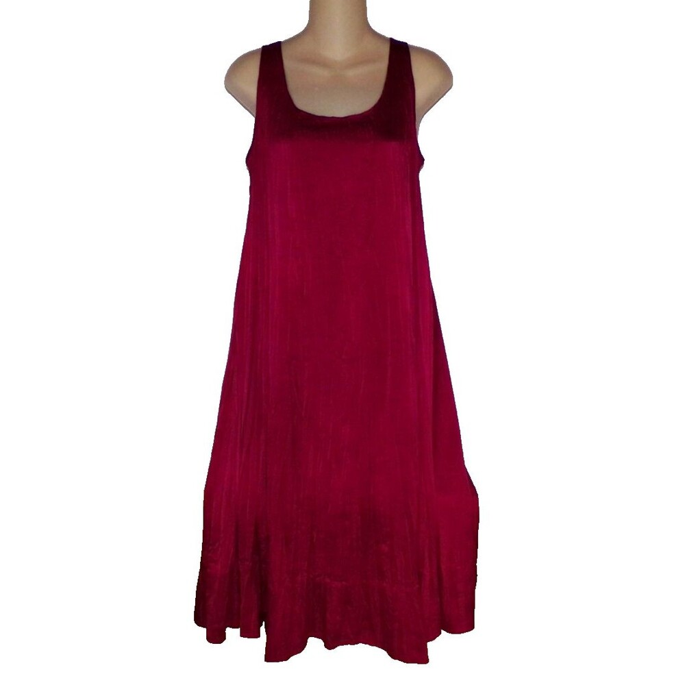 Eileen Fisher Sleeveless A-Line Crinkle Silk Midi Tank Dress - Size Small